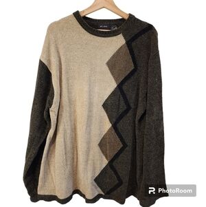 Vintage Axcess Men Crew Tan Brown Sweater Sz L Pullover Y2k Coogi Cosby Style